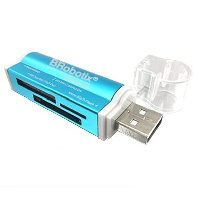 Lector de Tarjetas (Card Reader), S Duo/MicroSD/SD, USB 2.0, Azul Metálico, BROBOTIX 180420A