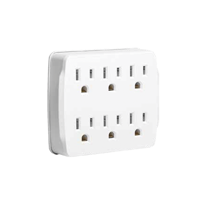 Multicontacto para Pared con 6 Contactos, Color Blanco,125 V /15 A, TXPRO TX6-OUTLET