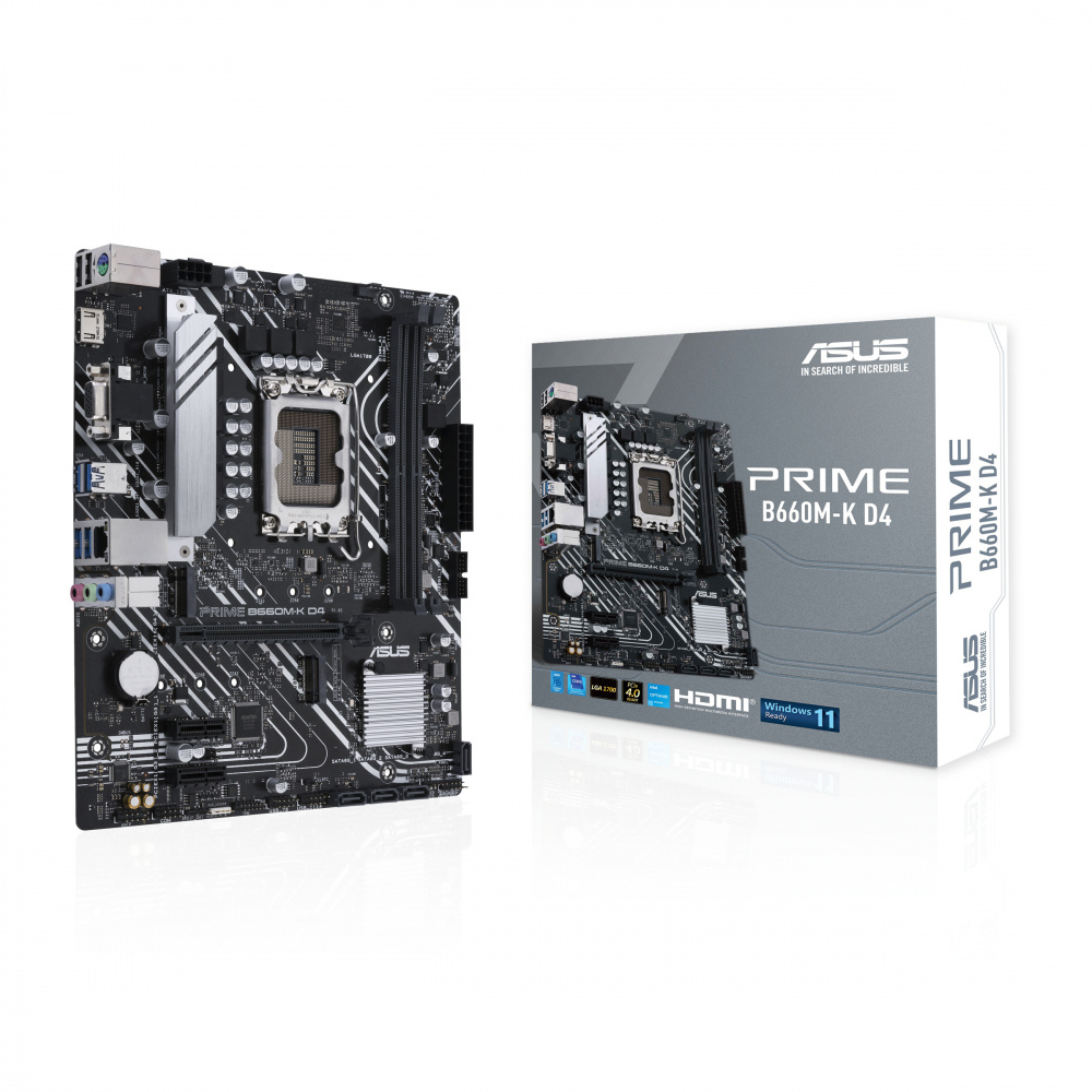 Tarjeta Madre (Mobo) Prime B660M-K D4, Chipset Intel B660, Para Intel 13va Gen (LGA1700), 2xDDR4 (64GB Max), Audio HD, Ethernet (1Gb), USB 3.2, SATA - M.2, Micro-ATX, ASUS 90MB1950-M0EAY0