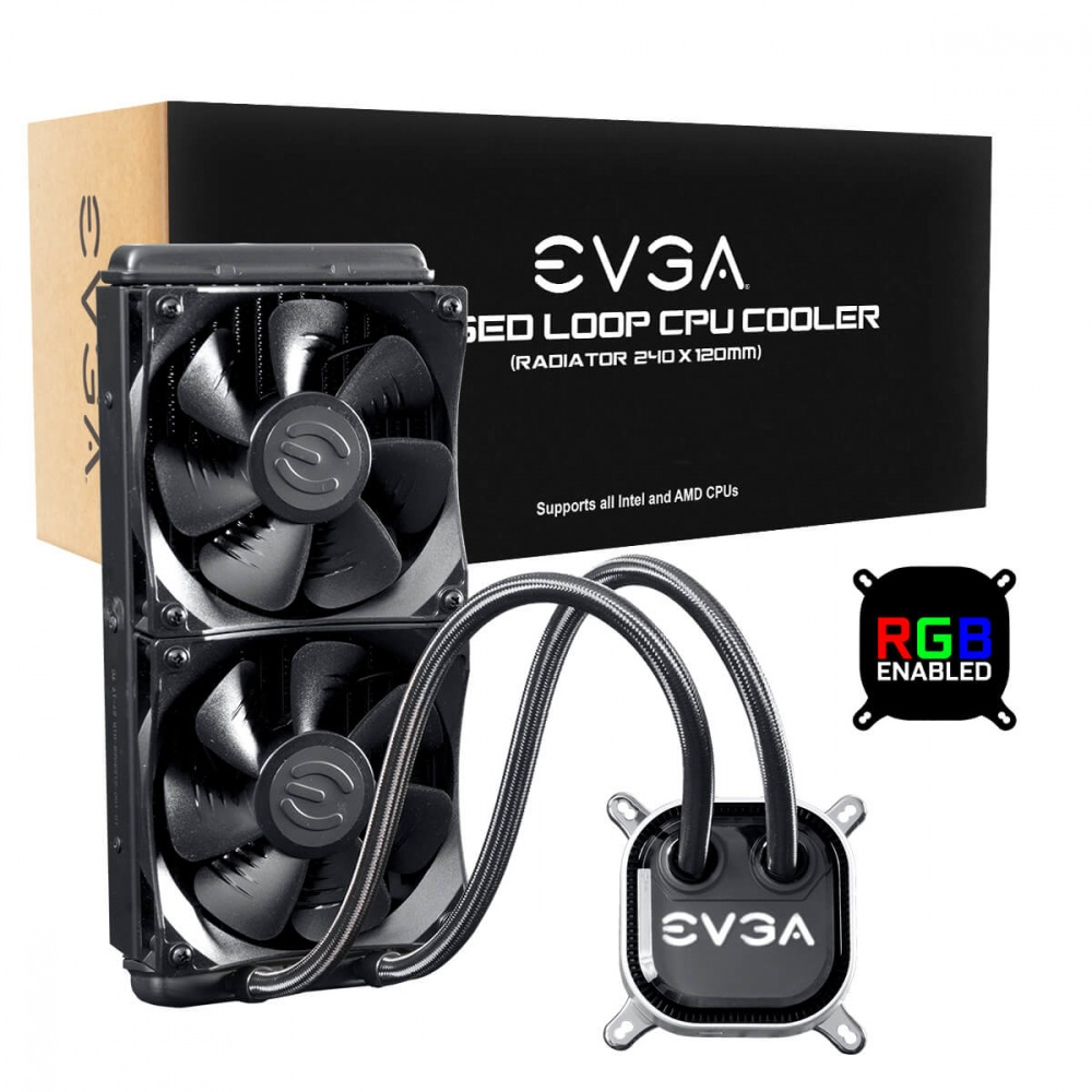 Sistema de Enfriamiento Líquido P/ CPU, CLC 240 RGB LED, Radiador de 240mm, 2 Ventiladores de 120mm, 2400RPM, EVGA 400-HY-CL24-V1