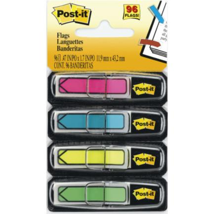 Mini Banderitas (Post-It) "FLECHA", 4 Colores Brillantes, Cartuchos Individuales 24 Cada Color, 0.99x4.3, 3M 684-ARR4