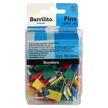 Pines Banderas, Caja C/100 Piezas, BARRILITO PIN11