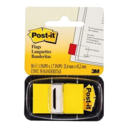 Banderitas Adhesivas (Post-it), Color Amarillo, 4.3 x 2.4 Centímetros, C/ 50 Banderitas, 3M 680-5