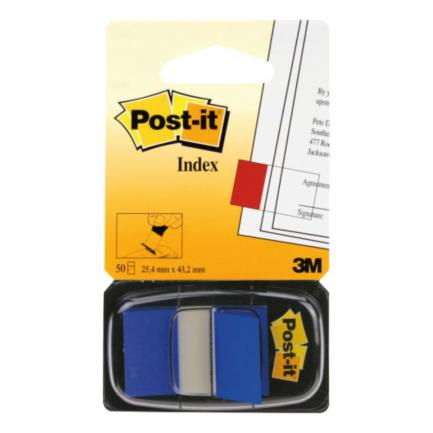 Banderitas Adhesivas (Post-it), Color Azul, 4.3 x 2.4 Centímetros, C/ 50 Banderitas, 3M 680-2