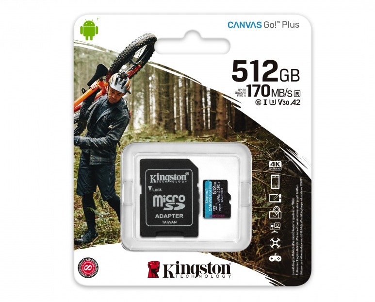 Tarjeta MicroSDXC, Modelo Canvas Go! Plus, Capacidad 512GB, UHS-I Clase 10, Incluye Adaptador SD, KINGSTON SDCG3/512GB