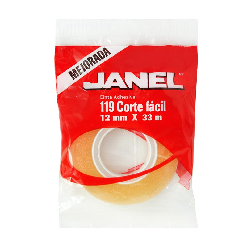 Cinta Adhesiva Corte Fácil, Modelo 119, 12mm x 33 Metros, Transparente, JANEL 1191233100