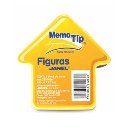 Banderitas Adhesivas (Memo Tip), Forma Flecha, Colores Neón, 6.6x6.7cm, Con 250 Señales, JANEL 6600303FLECHA