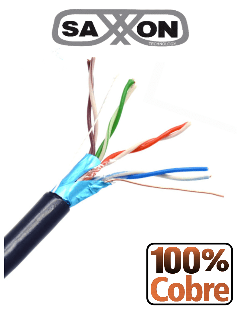 Bobina Cable UTP Cat 5E, 4 Pares, 305 Metros (1,000 ft), Color Negro, Uso Exterior (Blindado), Cert ISO9001/ UL / RoSH, SAXXON OFTPCAT5ECOPE305N