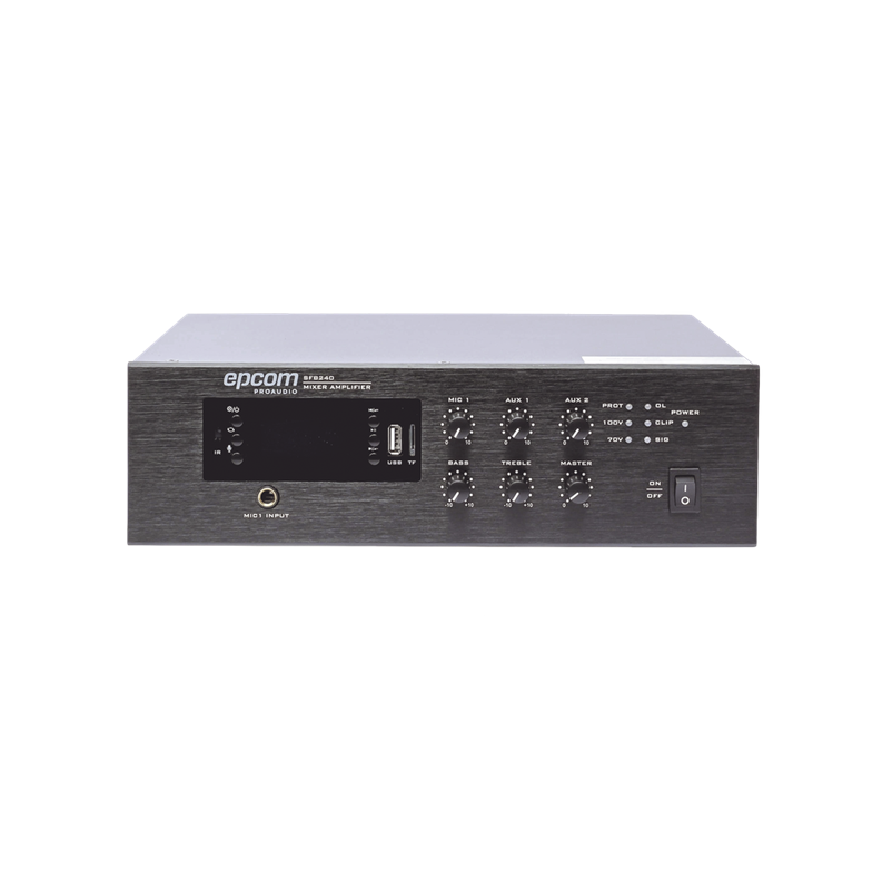 Mini Amplificador de Audio Mezclador, 240W RMS, Sistema 70/100V, MP3, Tuner, Bluetooth, Música Ambiental y Voceo, EPCOM PROAUDIO SF-B240