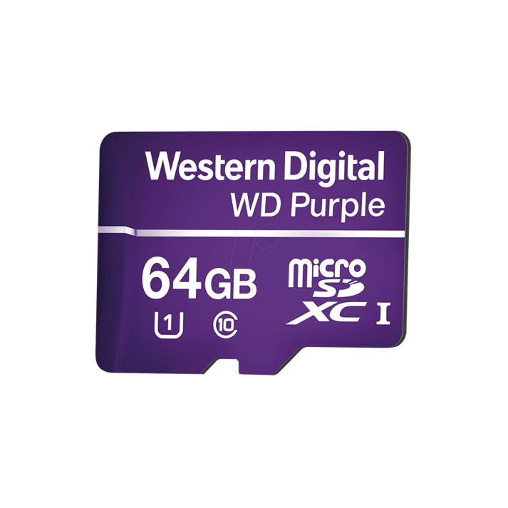 Memoria Flash MicroSD, Capacidad 64GB, PURPLE, Especializada Para Videovigilancia, WESTERN DIGITAL WD64MSD