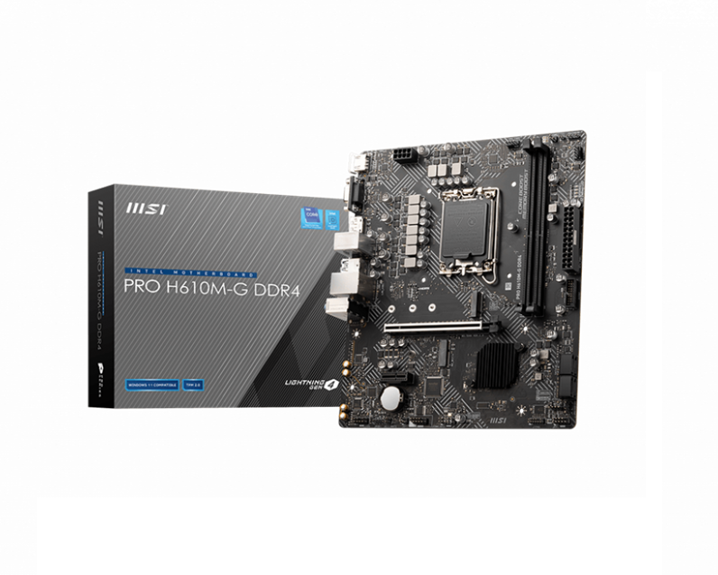 Tarjeta Madre (Mobo) PRO H610M-G DDR4, Chipset Intel H610, Para Intel 12va Gen, Socket 1700, 2xDDR4 (128GB Max), Integrado: Audio HD, Red, USB 3.1, SATA 3.0, Micro-ATX, MSI PRO H610M-G DDR4