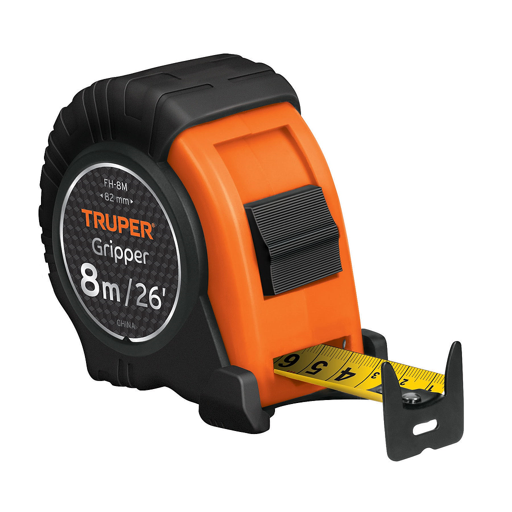 Flexómetro Gripper, Longitud 8 Metros, Ancho 25 mm (1"), Carcasa ABS, TRUPER FH-8M