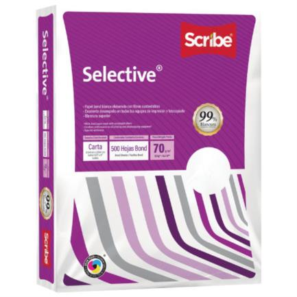 Resma de Papel BOND SelectiveColor Blanco, Tamaño Carta (21.6 X 27.9cm), 70 Grs, Blancura 99%, Contenido 500 Hojas, SCRIBE PAQ-5399