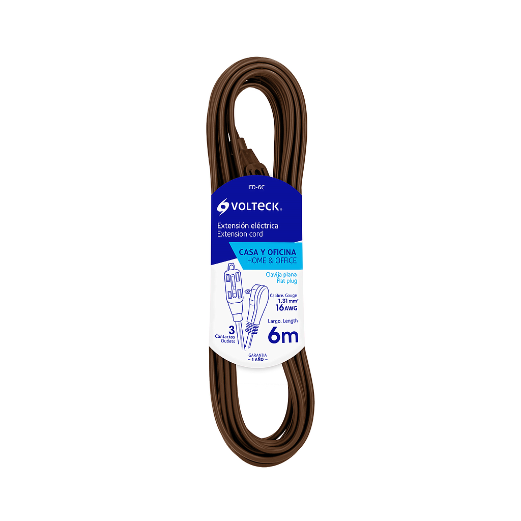 Extensión Eléctrica VOLTECK, Uso Domestico, Longitud 6 Metros, Calibre 16 AWG, TRUPER ED-6C