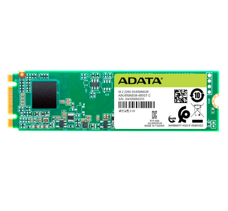 Unidad de Estado Sólido (SSD) M.2 2280, 480GB, Modelo SU650 3D TLC, SATA III, ADATA ASU650NS38-480GT-C