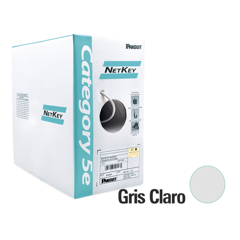 Bobina Cable UTP Cat 5E, 4 Pares, 305 Metros (1,000 ft), Color Gris Claro, Uso Interior, PANDUIT NUC5C04IG-CE