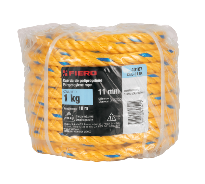 Kilo de Cuerda Torcida FIERO, Polipropileno, Amarilla, de 11 mm, TRUPER CUE-111K
