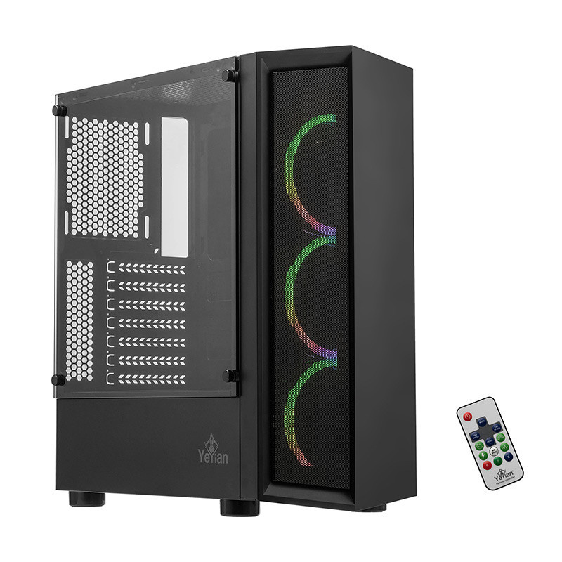 Gabinete Yeyian Ventle Master con Ventana, Midi-Tower, Micro ATX/ATX, USB 2.0/3.0, Sin Fuente, 3 Ventiladores ARGB Instalados, Color Negro, QIAN YCH-ATAB-01BK