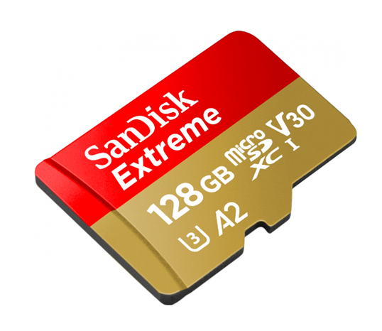 Tarjeta MicroSDXC V30, Versión Extreme A2, Capacidad 128GB, Incluye Adaptador SD, SANDISK SDSQXAA-128G-GN6AA