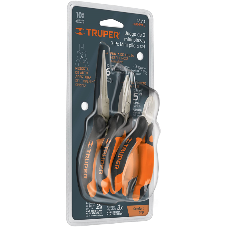 Juego de 3 Mini Pinzas, Mango Comfort Grip, TRUPER JGO-PM-3