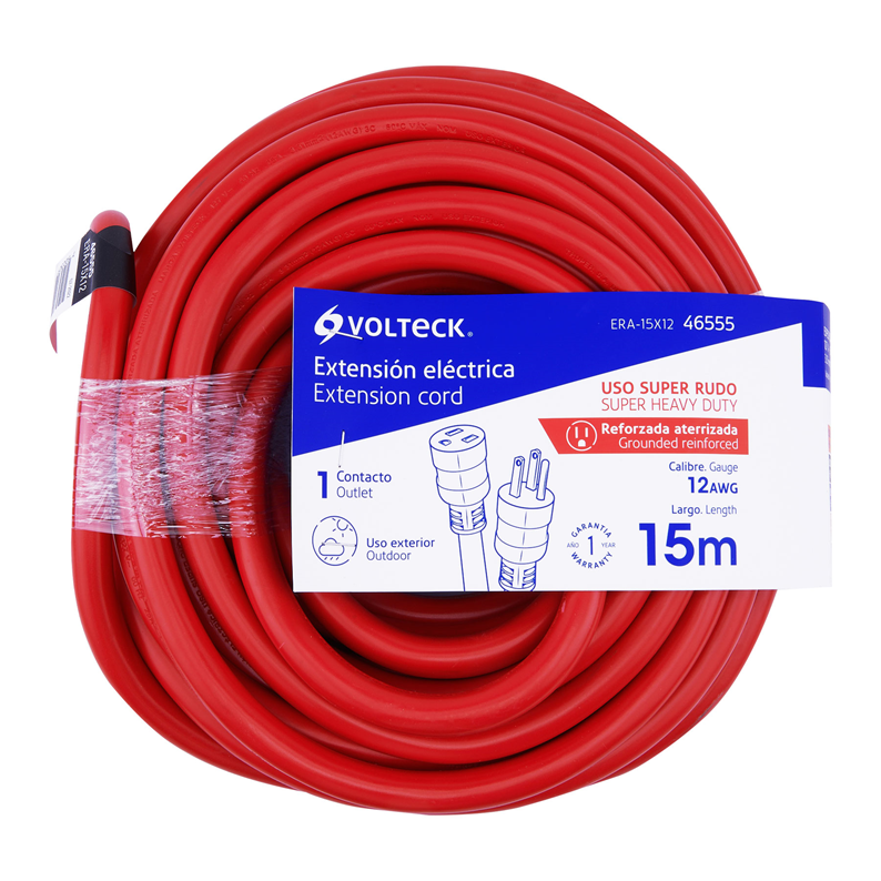 Extensión Reforzada Aterrizada Volteck, 15 m, 3x12 AWG, TRUPER ERA-15X12