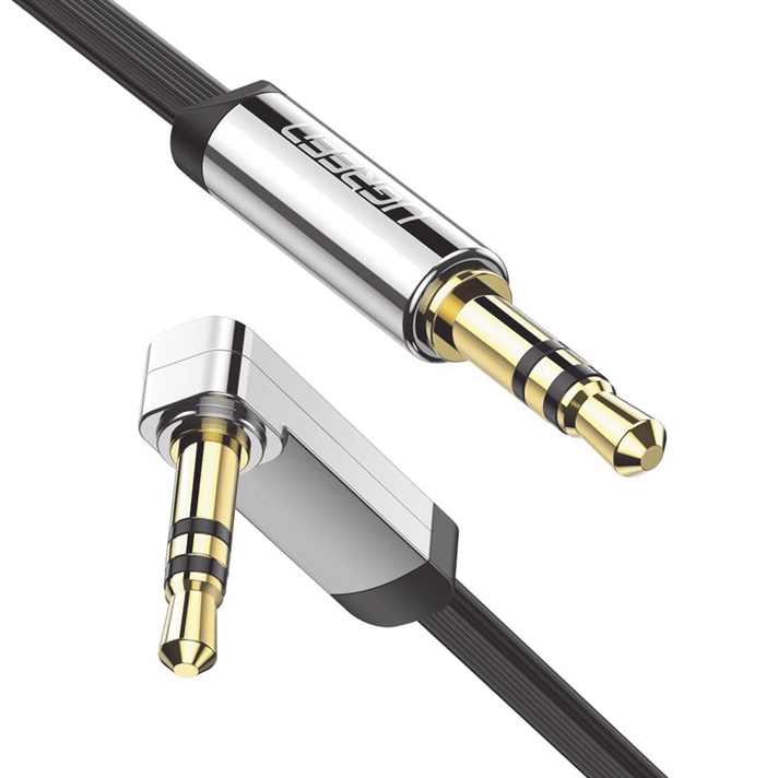 Cable Auxiliar Plano 2 Metros, Conector 3.5mm a 3.5mm, Macho-Macho, Recto en una Punta, Ángulo de 90° en la otra Punta, Color Negro, UGREEN 10599