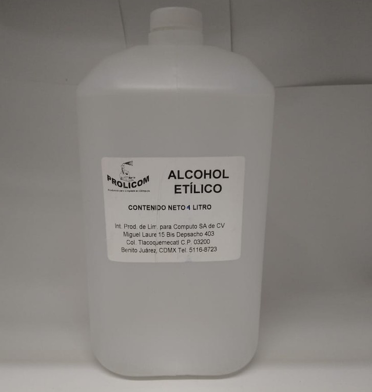 Alcohol Isopropilico, Contenido 4 Litros (Garrafa 4 Litros), 100% Flamable, PROLICOM PROLALCOHOL4LTS