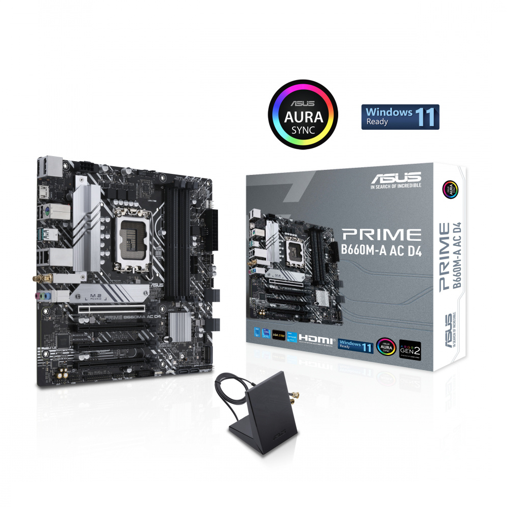 Tarjeta Madre (Mobo) B660M-A AC D4, Chipset Intel B660, Para Intel 12va Gen, S-1700, 4xDDR4, 128GB Max, Audio HD, Red, WIFI, USB 3.1, Micro-ATX, ASUS 90MB19M0-MVAAY0