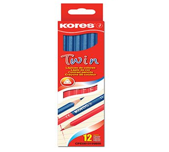 Lápiz Bicolor Azul-Rojo, Delgado, Caja con 12 Piezas, KORES 948717