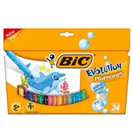 Plumones Lavables, Modelo Evolution, 3mm Varios Colores, 24 Piezas, BIC 511154