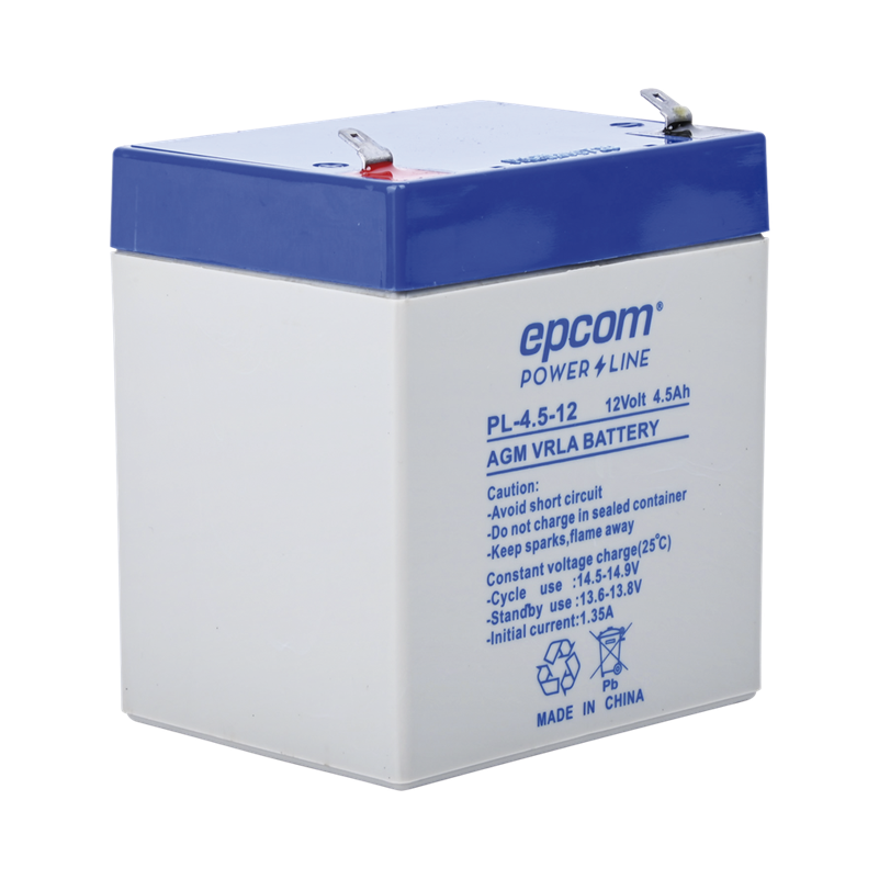 Batería de Respaldo, 12V, 4.5 Ah / UL, Tecnología AGM-VRLA, Para Alarmas de Intrusión / Incendio/ Control de Acceso / Video Vigilancia, Terminales F1, EPCOM PL-4.5-12