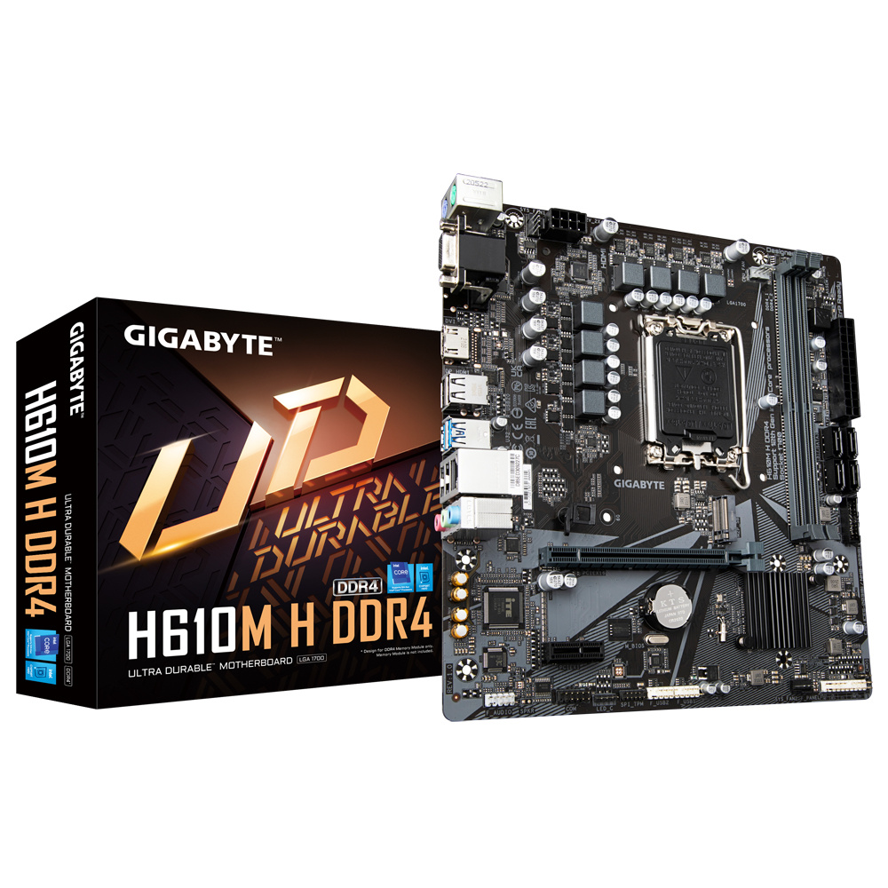 Tarjeta Madre (Mobo) H610M H DDR4, Chipset Intel H610, Soporta: Intel 12va Gen, Socket 1700, 2xDDR4, AudioHD, Red, USB 3.2 y SATA 3.0, M.2, Micro-ATX, GIGABYTE H610M H DDR4