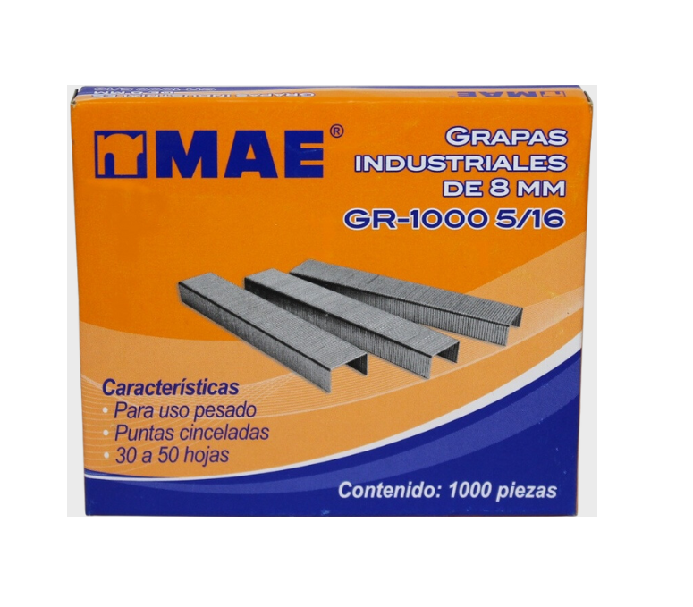 Grapa Uso Pesado No 5/16, Punta Cincelada, 30 a 50 hojas, Caja C/ 1000 Grapas, MAE GR-1000 #5/16