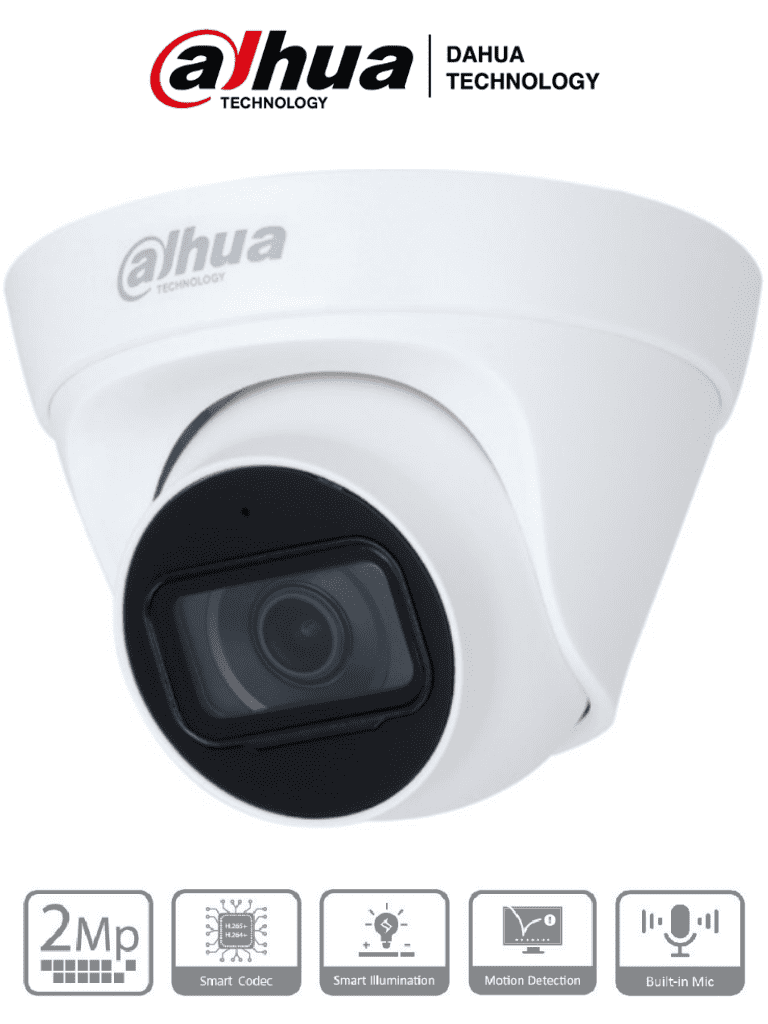 Cámara IP Domo, 2 MP, Lente 2.8 mm, 102 Grados Apertura, Micrófono Integrado, IR 30 Metros, IP67, PoE, DWDR, DAHUA DH-IPC-HDW1230T1-A-S5