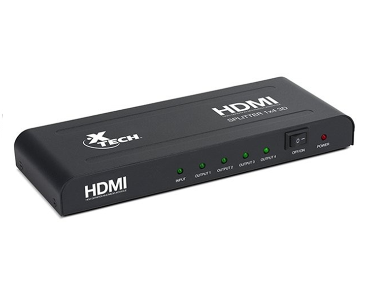 Adaptador Multiplicador de Video HDMI, 4 Salidas, 1920 x 1080 Pixeles, Alimentación Propia, XTECH XHA-410