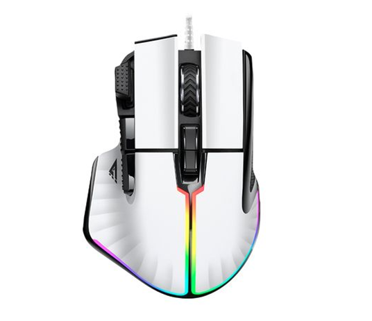 Ratón (Mouse) Óptico Gamer, Game Factor PIXART 3370, Alámbrico USB, Láser, RGB, Hasta 19,000 dpi, Color Blanco, VORAGO MOG602-WH