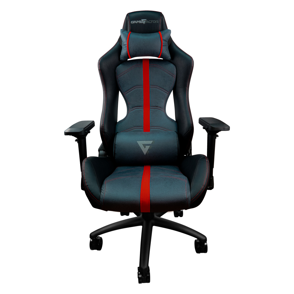 Silla Gamer, Game Factor LEATH-AIRE, Estructura Metálica, Descansa Brazos Ajustable 4D, Reclinable, Cojín Lumbar y Cuello, Color Rojo, VORAGO CGC650 RD