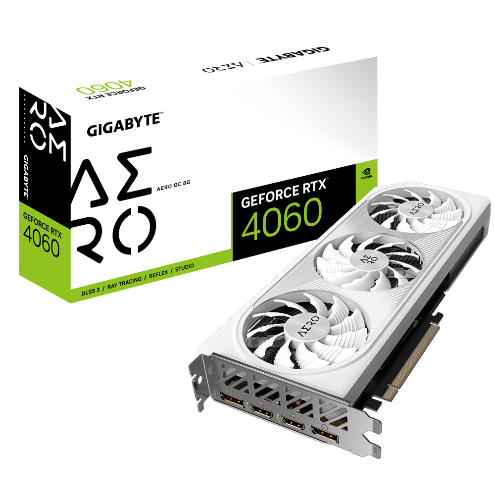 Tarjeta de Video NVIDIA GeForce RTX 4060 AERO OC, 8GB GDDR6, 2xHDMI, 2xDP, PCI Exp 4.0, GIGABYTE GV-N4060AERO OC-8GD