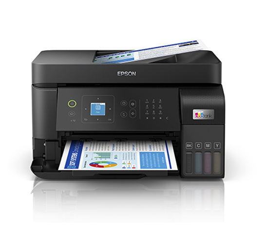 Impresora Multifuncional de Inyección de Tinta a Color EcoTank L5590, Sistema de Tanques de Tinta, Impresora, Copiadora, Escáner y Fax, Wi-Fi, USB, Color Negro, EPSON C11CK57301