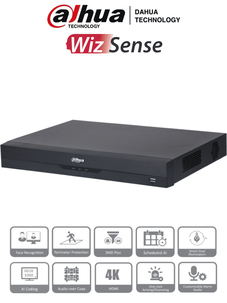 DVR 32 Canales 5 MP Lite, WizSense, H.265+/, 2 Bahías HDD, Hasta 32 Canales IP, 2 Ch de Recon Facial, SMD Plus, Codificación IA, Onvif, Funciones IoT&POS, Audio Bidireccional, DAHUA DH-XVR5232AN-I3