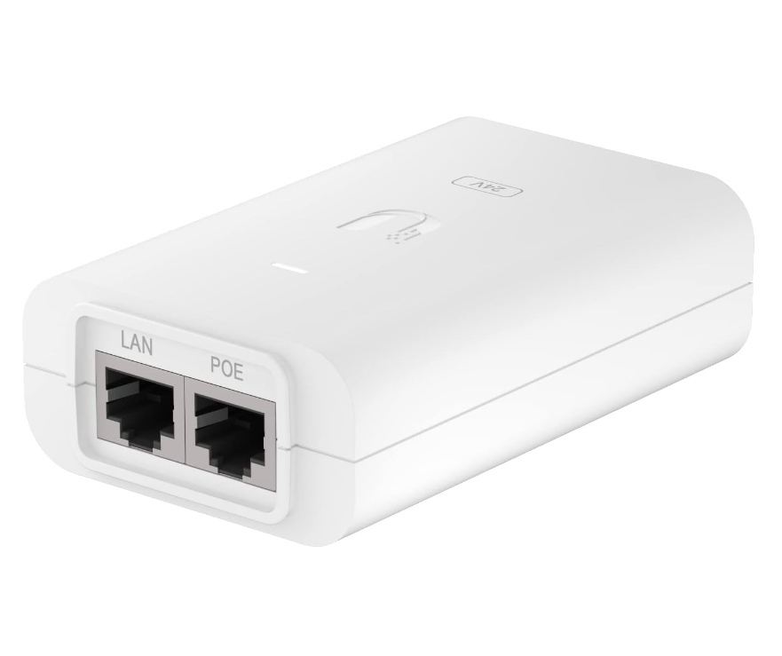 Adaptador PoE de 24 VDC, 0.5 A con Puerto Gigabit, Color Blanco, UBIQUITI POE-24-12W-G-WH