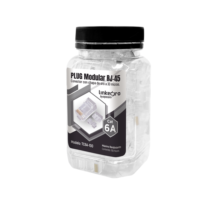 Bote con 100 Piezas de Plug Modular RJ45 Cat6A, Chapado de Oro a 30 Micras para Durabilidad Extrema, LINKEDPRO TC6A-100