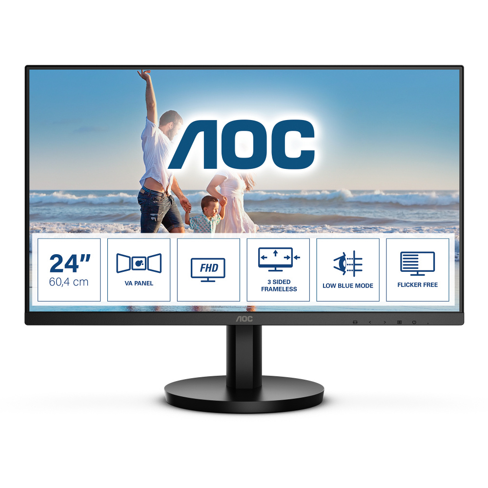 Monitor LED de 23.8", Resolución 1920 x 1080 (Full HD 1080p), 75Hz, 4 ms, HDMI/VGA, Color Negro, AOC 24B3HM