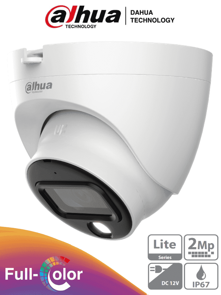 Cámara Domo Full Color, 2 MP, Lente 2.8mm, Angulo 103 Grados, Micrófono Integrado, 20 Metros Iluminación, IP67, DWDR, Starlight, DAHUA DH-HAC-HDW1209TLQN-A-LED