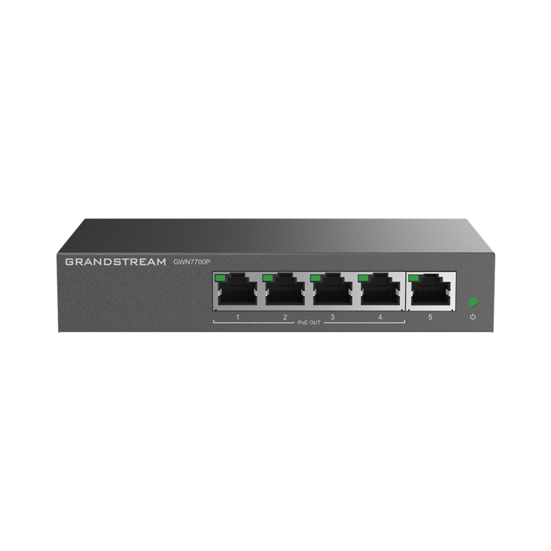 Switch PoE+ Gigabit No Administrable, 5 Puertos 10/100/1000 Mbps, 4 Puertos PoE+, Hasta 60W, GRANDSTREAM GWN7700P