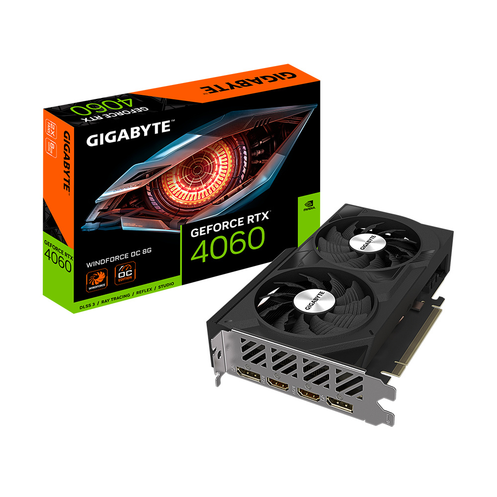 Tarjeta de Video NVIDIA GeForce RTX 4060 WINDFORCE OC 8GB GDDR6, 2xHDMI, 2xDP, PCI Exp 4.0, GIGABYTE GV-N4060WF2OC-8GD