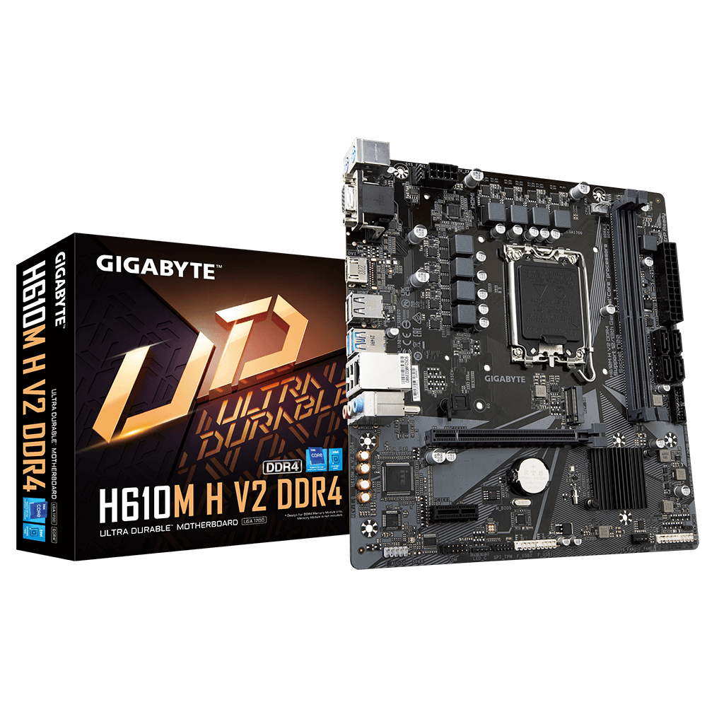 Tarjeta Madre (Mobo) H610M H DDR4, Chipset Intel H610, Soporta: Intel 13va Gen, Socket 1700, 2xDDR4, AudioHD, Red, USB 3.2 y SATA 3.0, M.2, Micro-ATX, GIGABYTE H610M H V2 DDR4