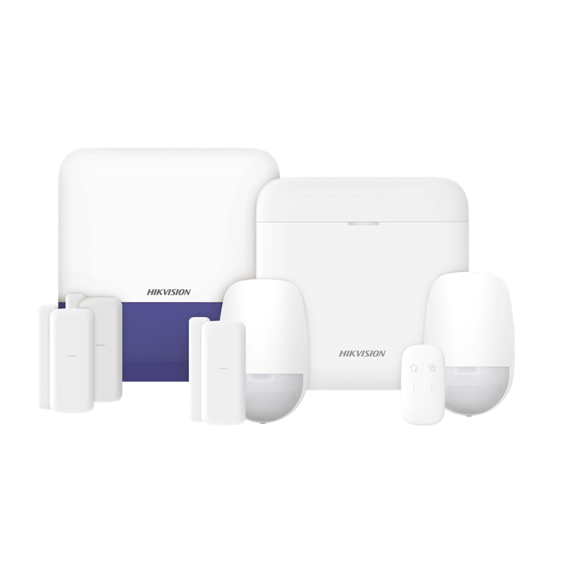 Kit de Alarma AX PRO con GSM (3G/4G), 1 Hub con Batería de Respaldo + 2 Sensores PIR + 3 Contactos Magnéticos Mini + 1 Control Remoto + 1 Sirena Inalámbrica Exterior, WiFi, Compatible con Hik-Connect P2P, HIKVISION DS-PWA48-KSV2