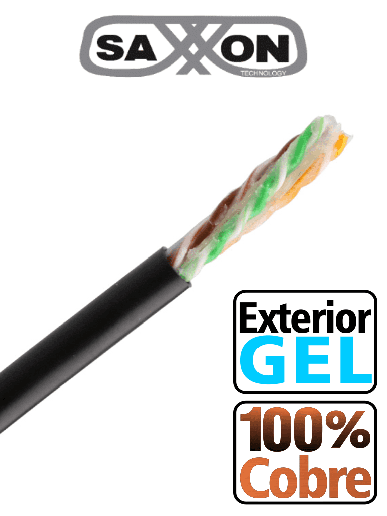 Bobina Cable UTP Cat 6 100% Cobre, Con Gel, 4 Pares, 305 Metros (1,000 ft), Color Negro, Uso Exterior, SAXXON OUTPCAT6GCOPEXT
