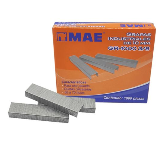 Grapa Uso Pesado No 3/8, Punta Cincelada, 50 a 70 hojas, Caja C/ 1000 Grapas, MAE GR-1000 #3/8